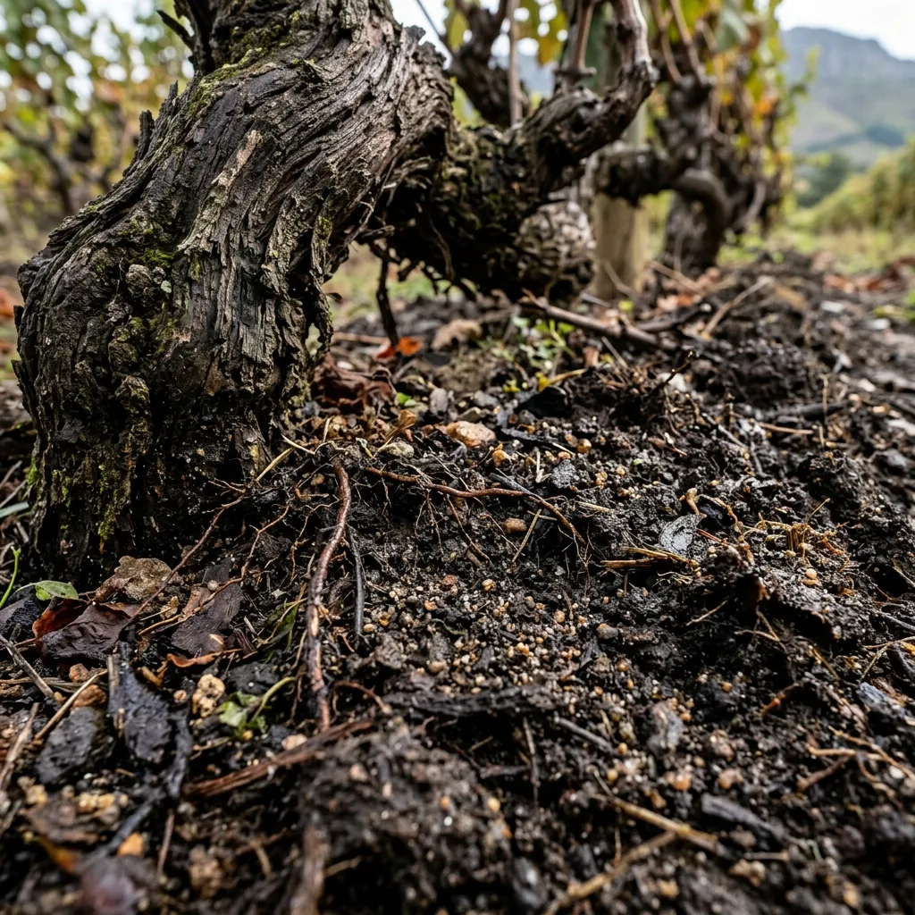 Rich vineyard soil macro shot